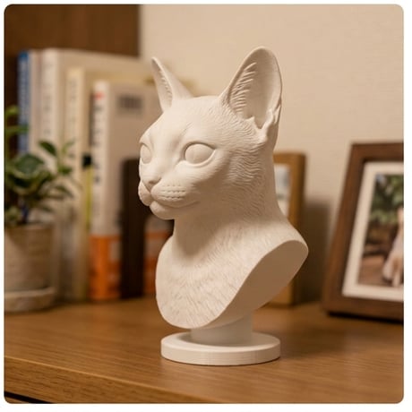 猫（シンガプーラ）の3Dプリント胸像 白PLA 彫刻 置物 インテリア
