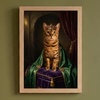 猫（ベンガル）のルネサンス風肖像画 油絵風アートA4額装インテリア壁掛け