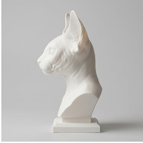 猫（スフィンクス）の3Dプリント胸像 白PLA 彫刻 置物 インテリア