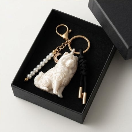 犬（チャウチャウ）のキーホルダー ミニチュア シルクホワイト