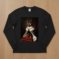 犬（ドーベルマン）長袖Tシャツ ルネサンス風カラーアート ブラック 男女兼用