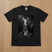 猫（スフィンクス）半袖Tシャツ ルネサンス風モノクロアート ブラック 男女兼用