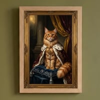 猫（メインクーン）のルネサンス風肖像画 油絵風アートA4額装インテリア壁掛け