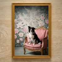 犬（ボーダーコリー）のロココ調シャビーピンクアート A3額装インテリア壁掛け