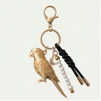 インコ（ナナイロメキシコインコ）のキーホルダー ミニチュア シルクゴールド