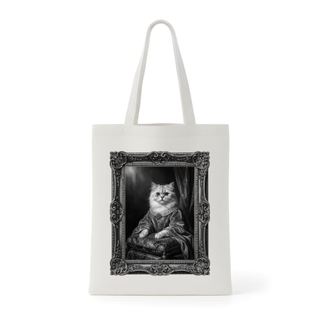 猫（チンチラペルシャ）トートバッグ ルネサンス風モノクロアート 額縁デザイン
