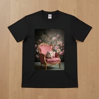 パールホワイトハムスター半袖Tシャツ ロココ調シャビーピンク ブラック 男女兼用