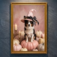 犬（ボーダーコリー）のハロウィン限定アート A4金縁額装インテリア壁掛け