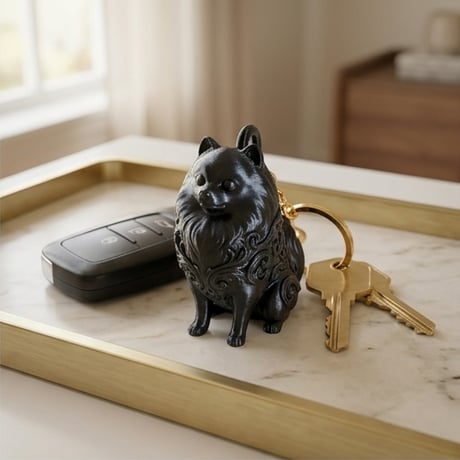 犬（ポメラニアン）のキーホルダー ミニチュア シルクブラック