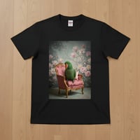 インコ（オオハナインコ）半袖Tシャツ ロココ調シャビーピンク ブラック 男女兼用