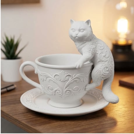 猫（チンチラペルシャ）のアクセサリートレイ 小物入れ マットホワイト