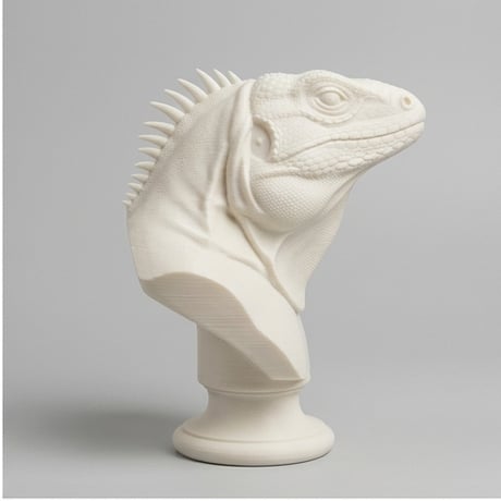イグアナ（トゲオイグアナ）の3Dプリント胸像 白PLA 彫刻 置物 インテリア