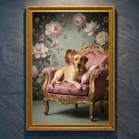 犬（ラブラドールレトリバー）のロココ調アート A4金縁額装インテリア壁掛け