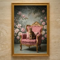 猫（ベンガル）のロココ調シャビーピンクアート A3額装インテリア壁掛け