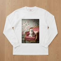 猫（チンチラペルシャ）長袖Tシャツ ロココ調シャビーピンク ホワイト 男女兼用