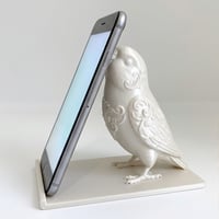 インコ（サザナミインコ）のスマホスタンド 卓上 シルクホワイト