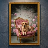 犬（ラブラドールレトリバー）のロココ調アート A4金縁額装インテリア壁掛け