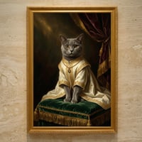 猫（シャルトリュー）のルネサンス風肖像画 油絵風アートA3額装インテリア壁掛け