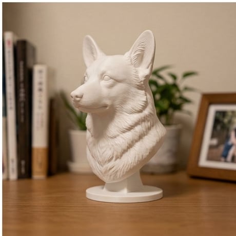犬（コーギー）の3Dプリント胸像 白PLA 彫刻 置物 インテリア