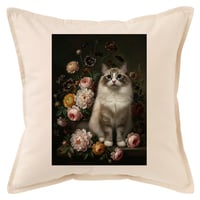 猫（ラグドール）クッション 45cm 花の油絵風カラーアート