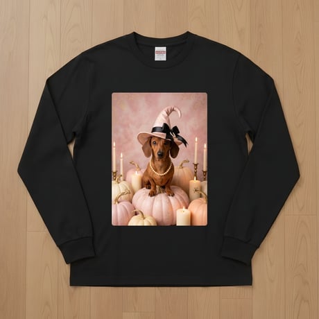 犬（ミニチュアダックスフンド）長袖Tシャツ ハロウィン限定 ブラック 男女兼用