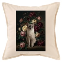 猫（バーミーズ）クッション 45cm 花の油絵風カラーアート
