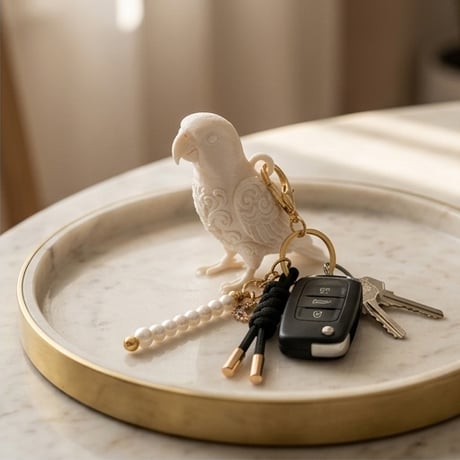 インコ（アカハラインコ）のキーホルダー ミニチュア シルクホワイト