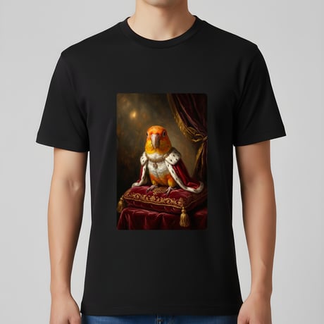 シロハラインコ半袖Tシャツ ルネサンス風カラー ブラック 男女兼用