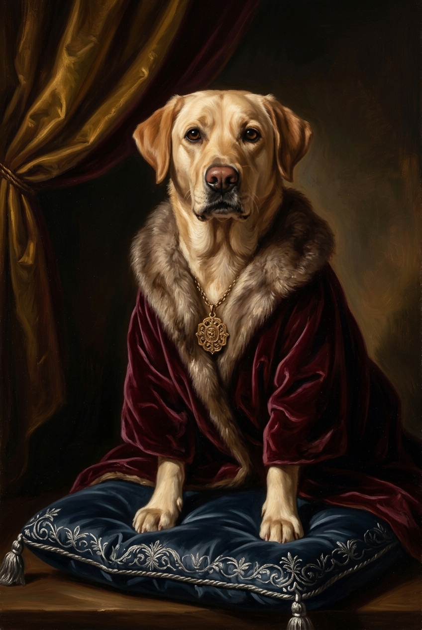 犬（ラブラドールレトリバー）のルネサンス風肖像画 A4金縁額装