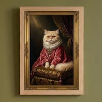 猫（ペルシャ猫）のルネサンス風肖像画 油絵風アートA4額装インテリア壁掛け