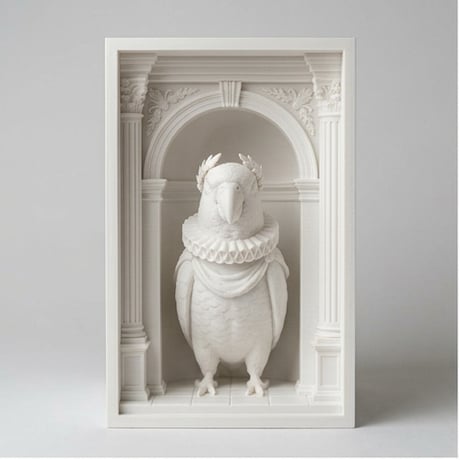 インコ（セネガルパロット）の3Dプリント ブックヌーク 白PLA 本棚インテリア