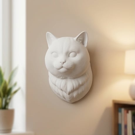 ブリティッシュショートヘアの壁掛けレリーフ 3Dプリント 白PLA インテリア