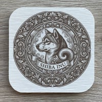 犬（柴犬）の紋章コースター 4枚セット アンティーク調（珪藻土配合）