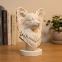 犬（パピヨン）の3Dプリント胸像 白PLA 彫刻 置物 インテリア