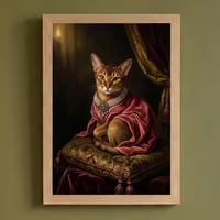 猫（アビシニアン）のルネサンス風肖像画 油絵風アートA4額装インテリア壁掛け