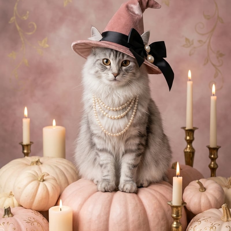 猫（ノルウェージャンフォレストキャット）のハロウィン限定アート A4