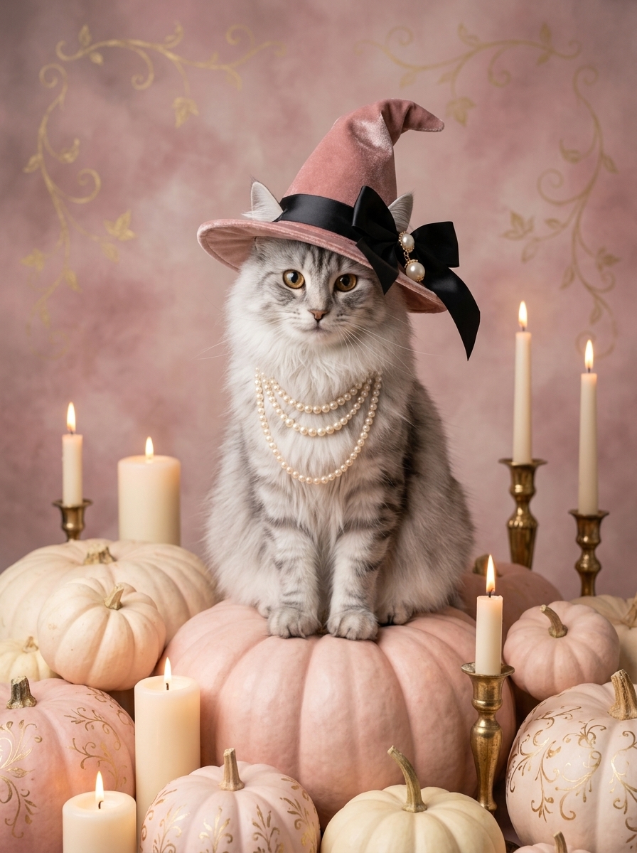 猫（ノルウェージャンフォレストキャット）のハロウィン限定アート A4