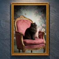 猫（ペルシャ猫）のロココ調シャビーピンクアート A4金縁額装インテリア壁掛け