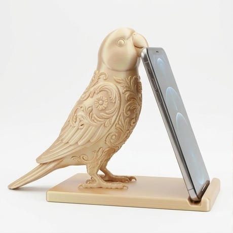 インコ（インドオオハナインコ）のスマホスタンド 卓上 シルクゴールド