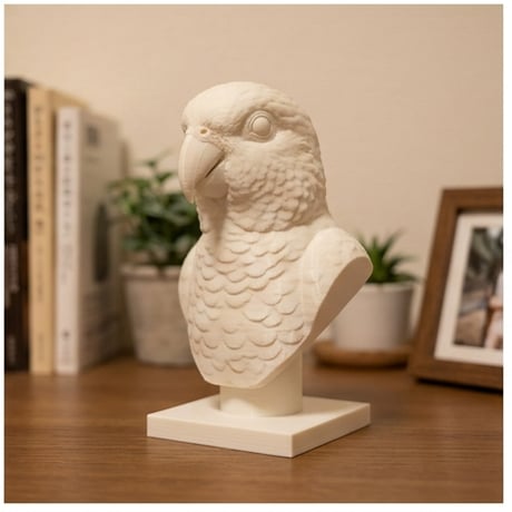 インコ（シロハラインコ）の3Dプリント胸像 白PLA 彫刻 置物 インテリア
