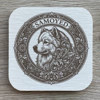 犬（サモエド）の紋章コースター 4枚セット アンティーク調（珪藻土配合）