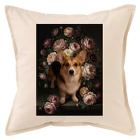 犬（コーギー）クッション 45cm 花の油絵風カラーアート