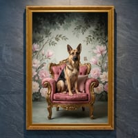 犬（ジャーマンシェパード）のロココ調アート A4金縁額装インテリア壁掛け
