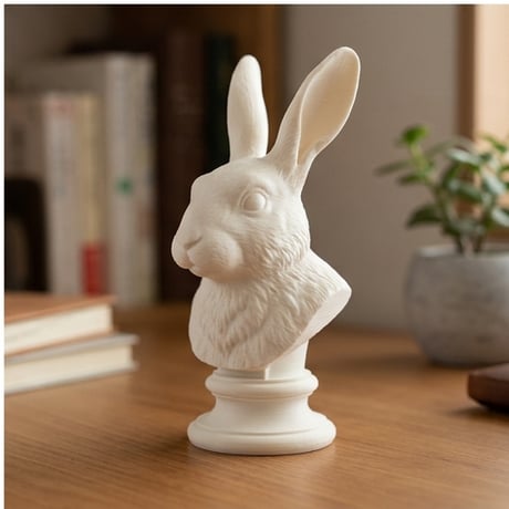 うさぎ（ダッチ）の3Dプリント胸像 白PLA 彫刻 置物 インテリア