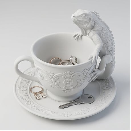 イグアナ（ブルーイグアナ）のアクセサリートレイ 小物入れ マットホワイト