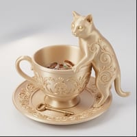 猫（シャルトリュー）のアクセサリートレイ 小物入れ シルクゴールド