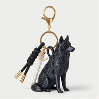 犬（シベリアンハスキー）のキーホルダー ミニチュア シルクブラック