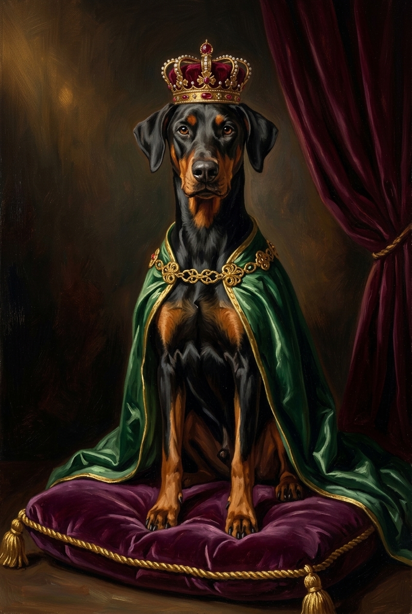 犬（ドーベルマン）のルネサンス風肖像画 油絵風アートA3額装
