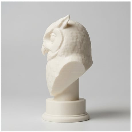 コノハズクの3Dプリント胸像 白PLA 彫刻 置物 インテリア