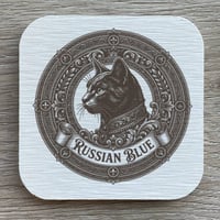 猫（ロシアンブルー）の紋章コースター 4枚セット アンティーク調（珪藻土配合）